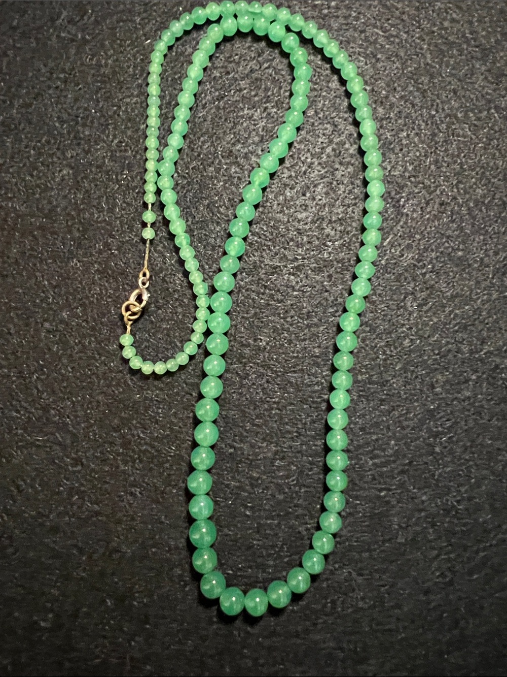 Vintage 1950’s Green Jade Necklace 24”-Elegant Semi-Transparent Beads